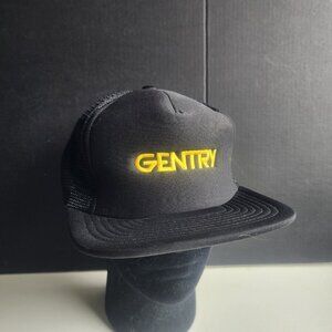 Gentry Black Trucker Hat Flat Bill Mesh Back Yellow Embroidered Logo Snapback